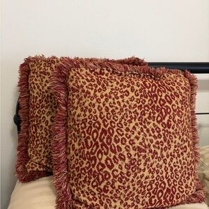 Custom made - tan/maroon Leopard Print Throw Pillows with Fringe
